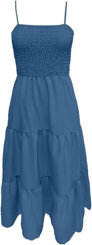 Sundresses for Women 2025 Summer Casual Sleeveless Boho Maxi Dress Spaghetti Strap Smocked Tiered Long Beach Dress in Kuwait