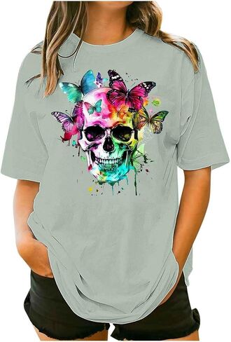 Womens Mens Halloween Ghost Shirts Vintage Graphic Tees Funny Printed Tops Loose Fit Shirts Skull Teen Girl Plus Size in Saudi Arabia