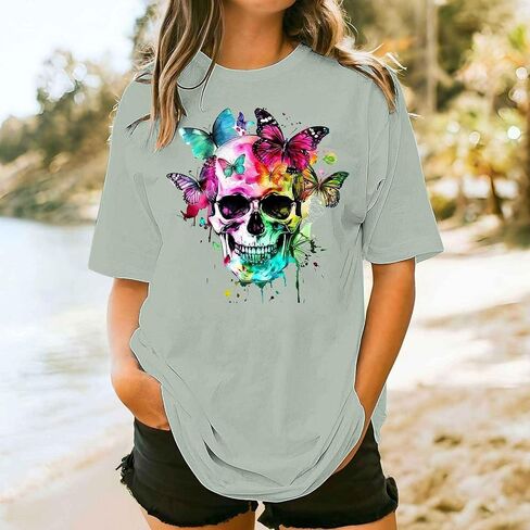 Womens Mens Halloween Ghost Shirts Vintage Graphic Tees Funny Printed Tops Loose Fit Shirts Skull Teen Girl Plus Size in Saudi Arabia