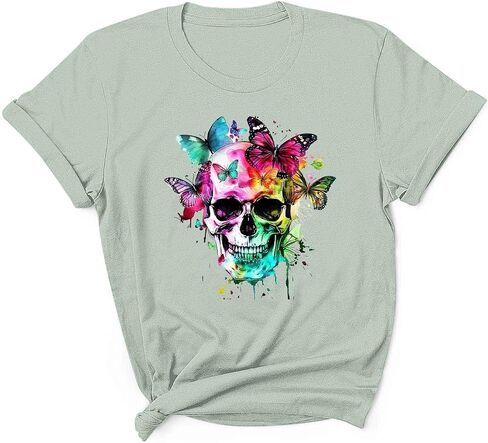Womens Mens Halloween Ghost Shirts Vintage Graphic Tees Funny Printed Tops Loose Fit Shirts Skull Teen Girl Plus Size in Saudi Arabia