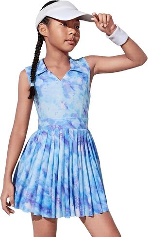 JiAmy Girls Tennis Dress Sleeveless Polo V Neck Athletic Dress Cutout Back Printed Pleated Girls Golf Dresses 3-12 Y in Saudi Arabia