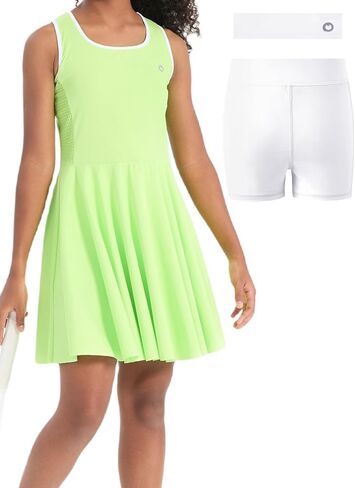 PATPAT Girls Tennis Dress Set, Athletic Dress with Headband & Bamboo Viscose Shorts with Pocket, Outfit for Golf Dance School in Kuwait