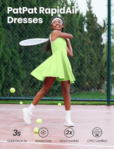 PATPAT Girls Tennis Dress Set, Athletic Dress with Headband & Bamboo Viscose Shorts with Pocket, Outfit for Golf Dance School in Kuwait