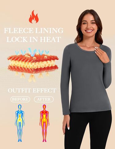 Tournesol Women's Long Sleeve Thermal Shirts Crew Neck Underwear Tops Fleece Lined Undershirt Ultra Soft Baselayer for Winter in Kuwait