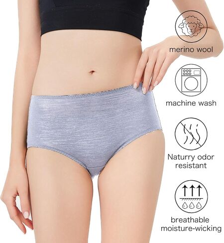 Women’s Merino Wool High-Waisted Underwear, Quick-Drying Briefs for Hiking Outdoors in Kuwait