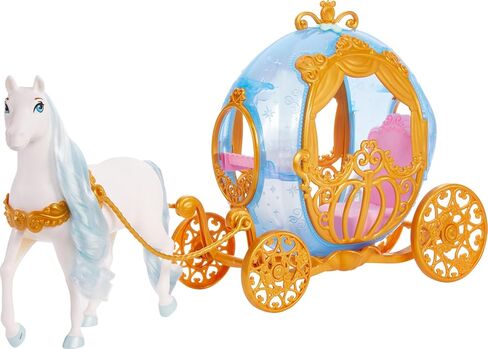 Mattel Disney Princess Cinderella’s Rolling Carriage with Gold Details & White Horse with Brushable Mane & Tail, Inspired Disney Movie in Saudi Arabia