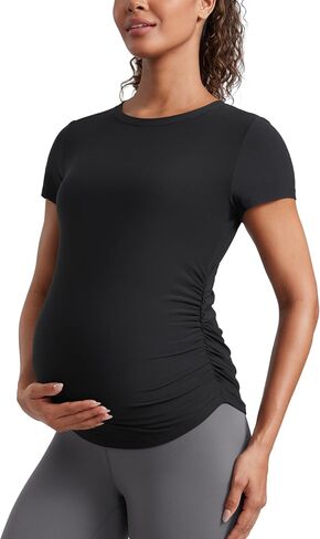 CRZ YOGA Cloudweight Maternity Shirts for Women Pregnancy Short Sleeve Side Ruched Tops Soft Workout Casual Athletic T-Shirt in Kuwait