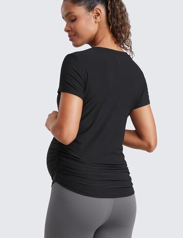 CRZ YOGA Cloudweight Maternity Shirts for Women Pregnancy Short Sleeve Side Ruched Tops Soft Workout Casual Athletic T-Shirt in Kuwait