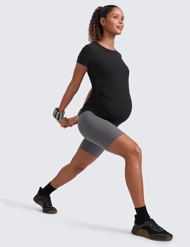 CRZ YOGA Cloudweight Maternity Shirts for Women Pregnancy Short Sleeve Side Ruched Tops Soft Workout Casual Athletic T-Shirt in Kuwait