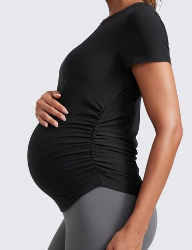 CRZ YOGA Cloudweight Maternity Shirts for Women Pregnancy Short Sleeve Side Ruched Tops Soft Workout Casual Athletic T-Shirt in Kuwait