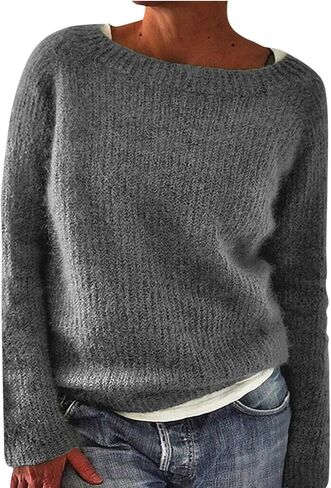 Sweater for Women Knitted Long Sleeve Sweater Tops Fair Isle Print Ugly Christmas Pullover Retro Crewneck Sweaters in Saudi Arabia