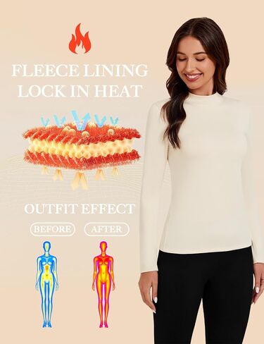 Tournesol Women's 2 Pack Long Sleeve Thermal Tops Mock Neck Underwear Top Cold Weather Warm Fleece Lined Undershirt in Kuwait