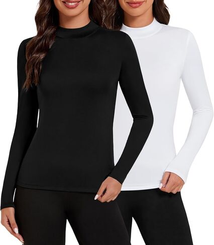 Tournesol Women's 2 Pack Long Sleeve Tops Tops Mock Dock Inteld Weat Top Bold Weather Warm Freece مبطمة مبطنة in Kuwait