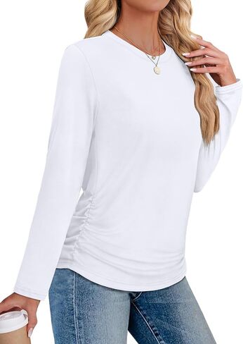 قمصان الأكمام الطويلة Sampeel للنساء Ruched Fall Tops Crew Neck T Shirts Fashion Clothing 2025 in Saudi Arabia