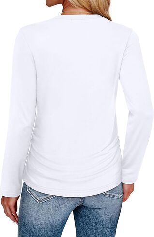 قمصان الأكمام الطويلة Sampeel للنساء Ruched Fall Tops Crew Neck T Shirts Fashion Clothing 2025 in Saudi Arabia