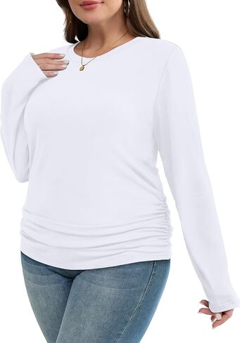 قمصان الأكمام الطويلة Sampeel للنساء Ruched Fall Tops Crew Neck T Shirts Fashion Clothing 2025 in Saudi Arabia