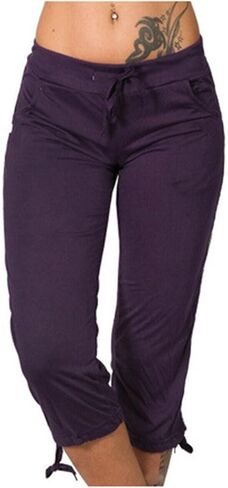 2025 Summer Capris for Women Low Rise Drawstring Capri Pants Casual Lightweight Yoga Workout Pant Knee Length Lounge in Kuwait