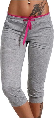 2025 Summer Capris for Women Low Rise Drawstring Capri Pants Casual Lightweight Yoga Workout Pant Knee Length Lounge in Kuwait