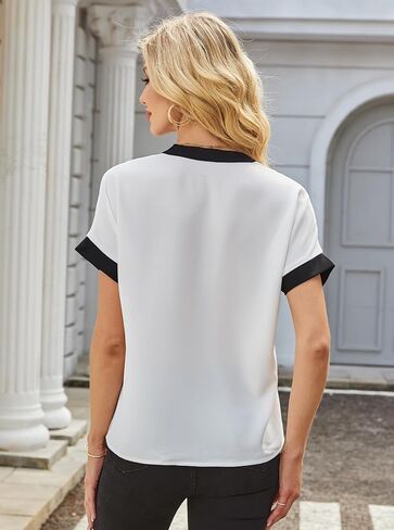 Avanova Women Color Block V Neck Blouse Shirt Short Sleeve Work Top in Saudi Arabia