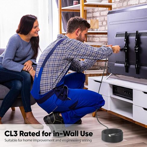 كابل HDMI بطول 15 قدم، 4K 15 قدم كابل HDMI إلى HDMI داخل الحائط CL3 مُصنف عالي السرعة HDMI 2.0 سلك (4K@60 هرتز، 2K 1440P، ثلاثي الأبعاد، HDCP2.2، ARC، إيثرنت) متوافق مع الشاشة، وجهاز العرض، HDTV، والكمبيوتر المحمول، الكمبيوتر in Kuwait