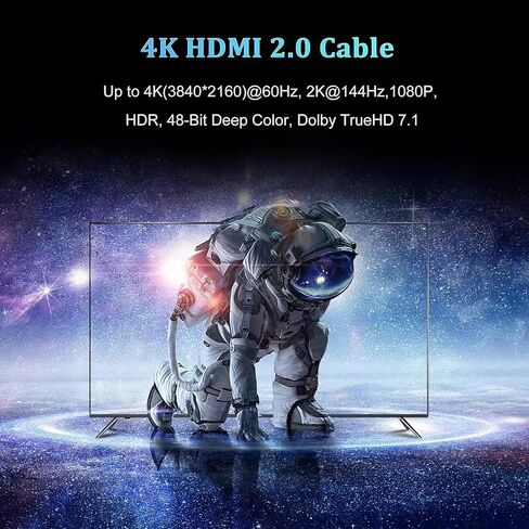 كابل HDMI بطول 15 قدم، 4K 15 قدم كابل HDMI إلى HDMI داخل الحائط CL3 مُصنف عالي السرعة HDMI 2.0 سلك (4K@60 هرتز، 2K 1440P، ثلاثي الأبعاد، HDCP2.2، ARC، إيثرنت) متوافق مع الشاشة، وجهاز العرض، HDTV، والكمبيوتر المحمول، الكمبيوتر in Kuwait