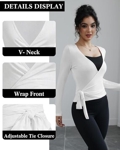 3 Pack Women Ballet Pilates Wrap Tops Y2K Workout Yoga Shirts Dance Long Sleeve Tie Front Crop Tops in Saudi Arabia