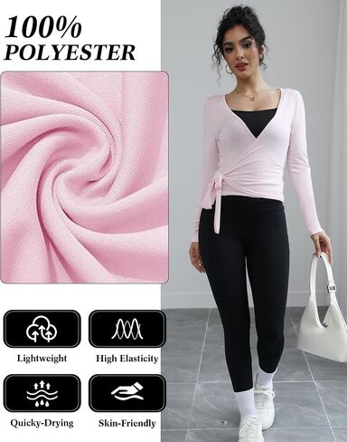 3 Pack Women Ballet Pilates Wrap Tops Y2K Workout Yoga Shirts Dance Long Sleeve Tie Front Crop Tops in Saudi Arabia