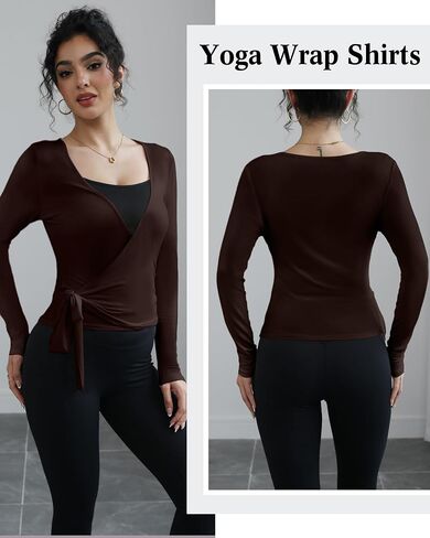 3 Pack Women Ballet Pilates Wrap Tops Y2K Workout Yoga Shirts Dance Long Sleeve Tie Front Crop Tops in Kuwait