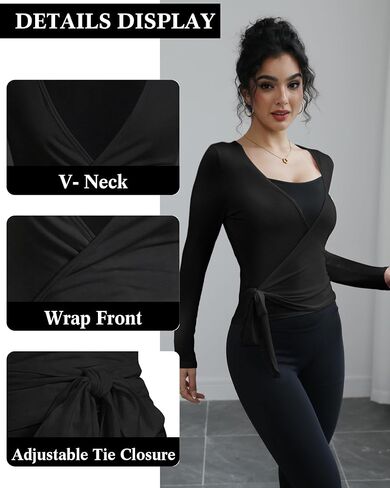 3 Pack Women Ballet Pilates Wrap Tops Y2K Workout Yoga Shirts Dance Long Sleeve Tie Front Crop Tops in Kuwait