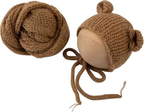 Coberllus Newborn Photography Props Handmade Bear Hat Wrap Set for Baby Boys Girls Photoshoot Knitted Bonnet Blanket Photo in Saudi Arabia