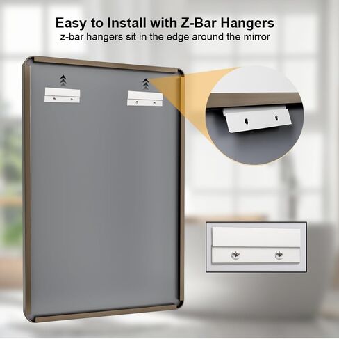 برونز 24 × 32 بوصة مرآة معدنية مؤطرة للجدار ، مرآة مستطيلة مستديرة كبيرة ، مضادة للتردد ، زجاج مقسى ، معلقة أفقيا أو عموديا in Saudi Arabia