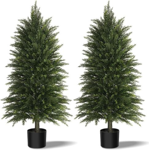 4FT Artificial Cedar Trees Set of 2, Realistic Faux Evergreen Topiary Bushes Plants, Outdoor Potted Fake Cypress Shrubs for Front Porch Garden Home Living Room Decor in Saudi Arabia