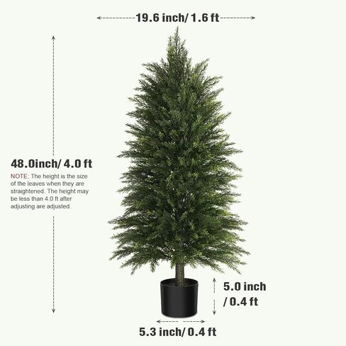 4FT Artificial Cedar Trees Set of 2, Realistic Faux Evergreen Topiary Bushes Plants, Outdoor Potted Fake Cypress Shrubs for Front Porch Garden Home Living Room Decor in Saudi Arabia