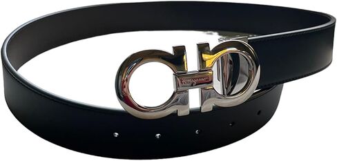 Salvatore Ferragamo Men's Black Brown Leather Reversible Silver Matte Gancini Buckle Belt in Saudi Arabia