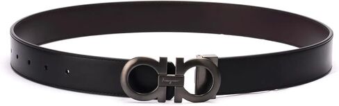 Salvatore Ferragamo Men's Black Brown Leather Reversible Silver Matte Gancini Buckle Belt in Saudi Arabia