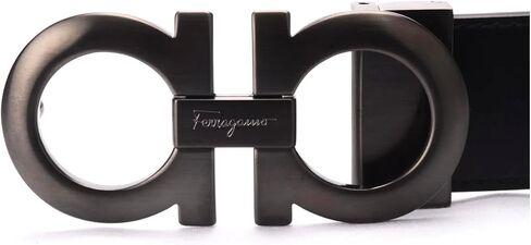 Salvatore Ferragamo Men's Black Brown Leather Reversible Silver Matte Gancini Buckle Belt in Saudi Arabia