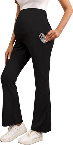 Maternity Flare Leggings with Pockets CloudSoft - High Waist Over The Bump Pregnancy to Postpartum Stretchable Flares in Kuwait