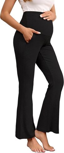 Maternity Flare Leggings with Pockets CloudSoft - High Waist Over The Bump Pregnancy to Postpartum Stretchable Flares in Kuwait