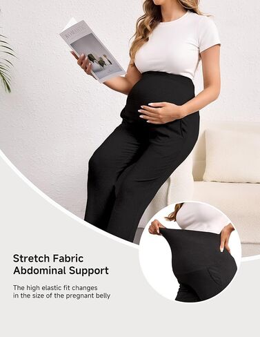 Maternity Flare Leggings with Pockets CloudSoft - High Waist Over The Bump Pregnancy to Postpartum Stretchable Flares in Kuwait