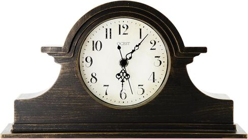 OCEST Vintage Farmhouse Mantel Clock - 13 x 7 Inch Quartz Gilt Finish Battery Operated, Contemporary Napoleon Classic Desk & Shelf Décor for Living Room Office Tabletop Bedside (Walnut Brown) in Kuwait