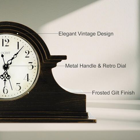 OCEST Vintage Farmhouse Mantel Clock - 13 x 7 Inch Quartz Gilt Finish Battery Operated, Contemporary Napoleon Classic Desk & Shelf Décor for Living Room Office Tabletop Bedside (Walnut Brown) in Kuwait
