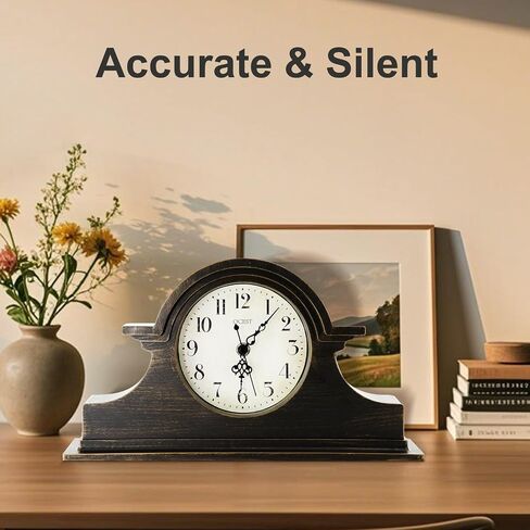 OCEST Vintage Farmhouse Mantel Clock - 13 x 7 Inch Quartz Gilt Finish Battery Operated, Contemporary Napoleon Classic Desk & Shelf Décor for Living Room Office Tabletop Bedside (Walnut Brown) in Kuwait