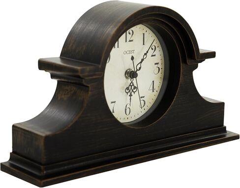OCEST Vintage Farmhouse Mantel Clock - 13 x 7 Inch Quartz Gilt Finish Battery Operated, Contemporary Napoleon Classic Desk & Shelf Décor for Living Room Office Tabletop Bedside (Walnut Brown) in Kuwait