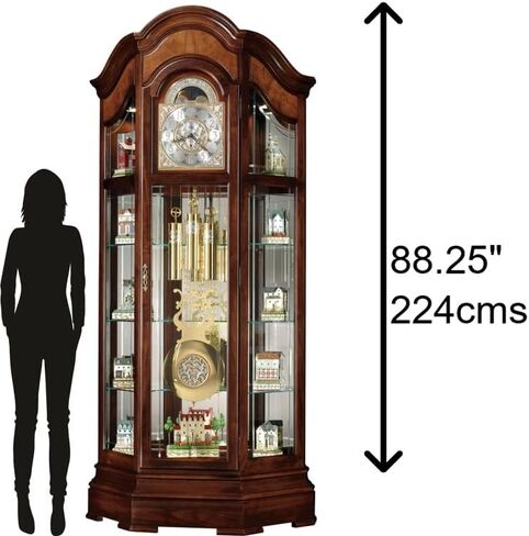 Howard Miller Liskov Floor Clock II ، خزانة Wood Finish Curio و Triple Chimes & Pendulum Control Control Cabinets و LED LEDENTING REFVE in Saudi Arabia