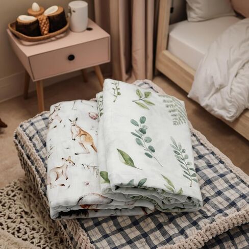 بطانية قماط موسلين، 100% فيسكوز مصنوعة من بطانيات قماط الخيزران موسلين للأولاد والبنات، قماط استقبال الأطفال، بطانية تلقي للجنسين هدايا حديثي الولادة (أوراق الأوكالبتوس) in Kuwait