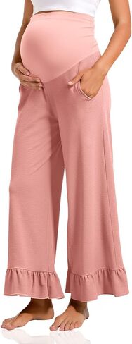 Yousify Womens Maternity Pants Soft Ruffle Flowy Lounge Palazzo Pants Pregnancy Wide Leg Trousers in Saudi Arabia