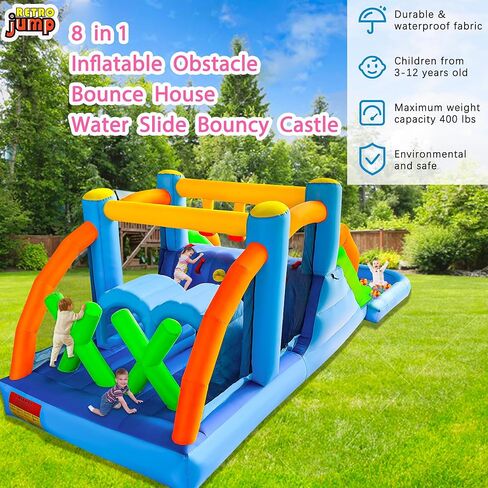 RETRO JUMP Inflatable Bounce House,6 in 1 Bouncy Castle for Children with Large Bouncy Area,Kids Bouncy Castle with Slide-Carry Bag,Repair Patch,Stakes,Eletric Air Pump Included in Kuwait