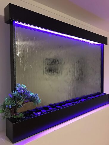 Waterfall XXL 52"x35" Wall Hanging Fountain, Black Frame, Silver Mirror, Color Lights, Remote Ctrl in Saudi Arabia