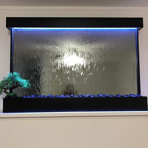 Waterfall XXL 52"x35" Wall Hanging Fountain, Black Frame, Silver Mirror, Color Lights, Remote Ctrl in Saudi Arabia