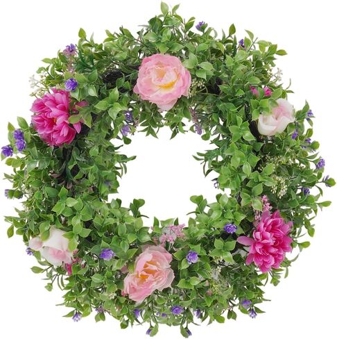 Summer Wreaths for Front Door - 18 Inch Artificial Greenery Wreath, Spring Floral Door Hanging with Textured Leaves, All-Weather Porch Decor for Farmhouse Entryway in Saudi Arabia